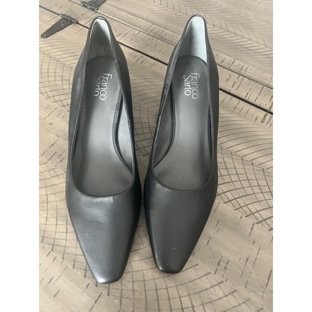 Franco Sarto Black Leather Pointed Toe Block Heel Pumps Women Size 10
